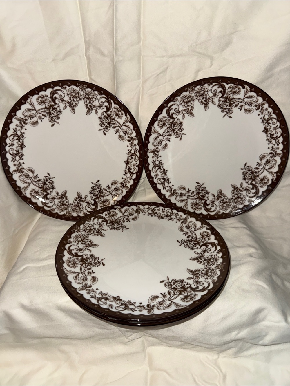 Hobby Lobby Brown and White Floral Salad Plates - Set of 4